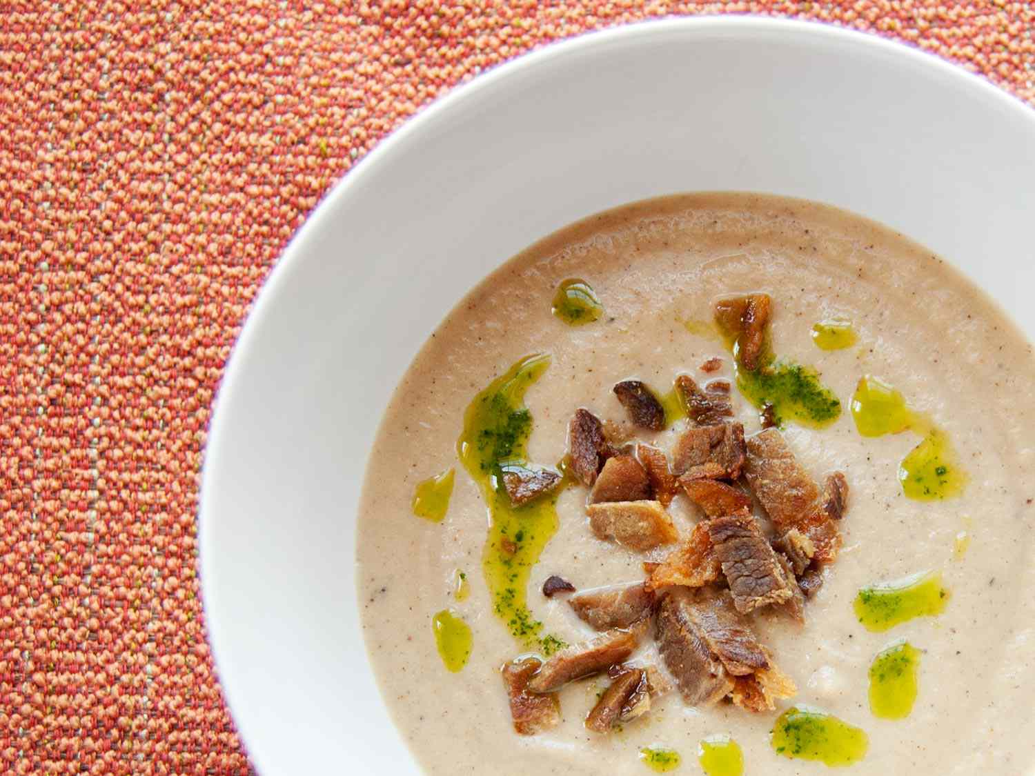 Roasted Cauliflower Soup With Bacon and Parsley Oil Recipe Image