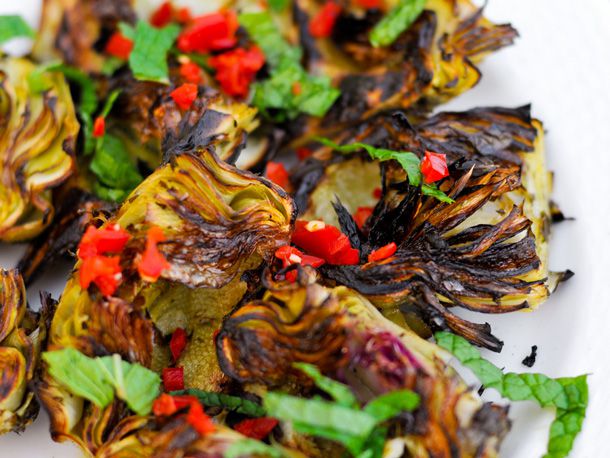 Artichokes with Mint and Chiles Recipe | Grilling Image