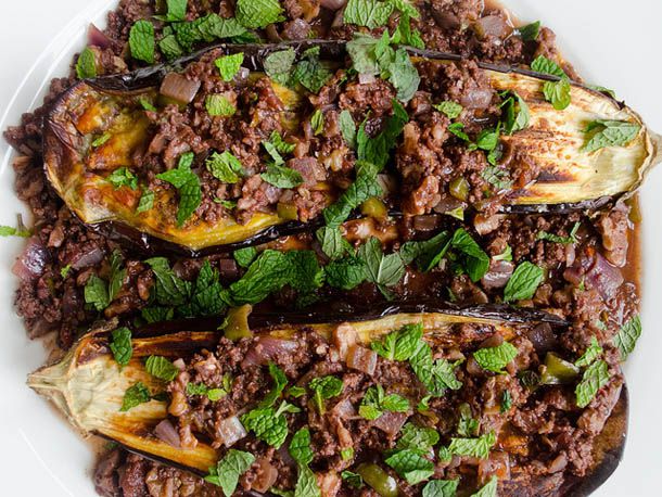 Baked Eggplant with Lamb and Walnut Sauce Recipe Image