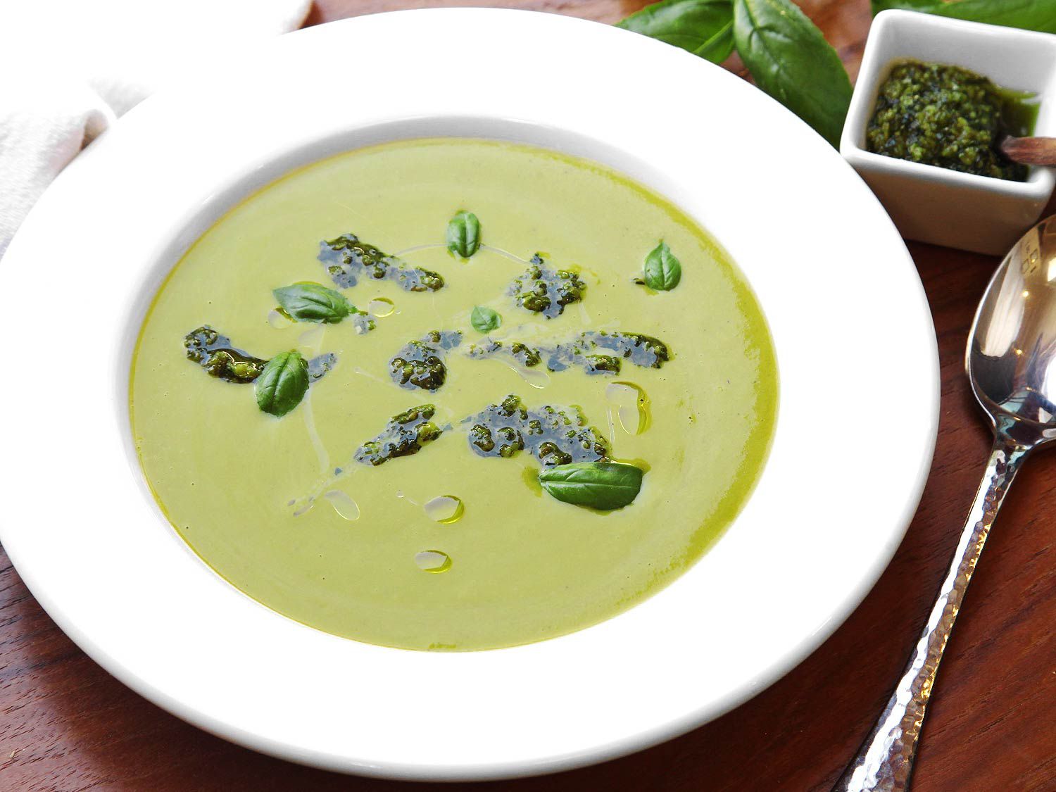 Zucchini and Lettuce Soup With Pesto Recipe Image