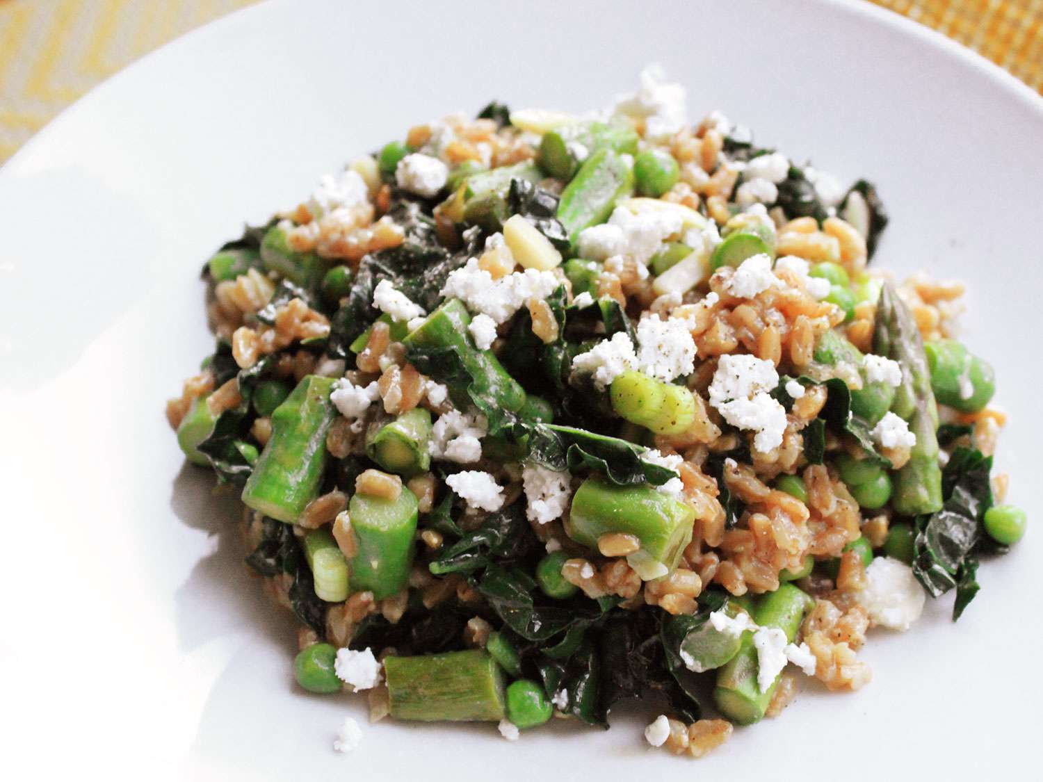 Warm Farro Salad With Asparagus, Peas, and Feta Recipe Image