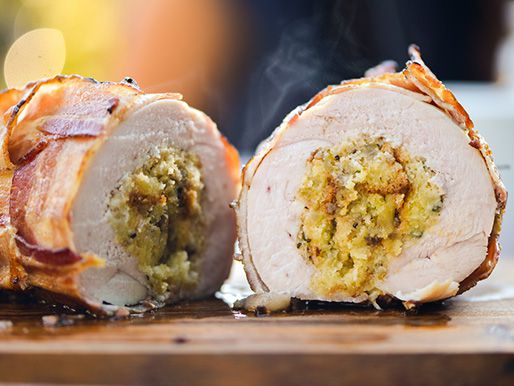 Bacon-Wrapped Turkey Breast With Cornbread Stuffing Recipe Image