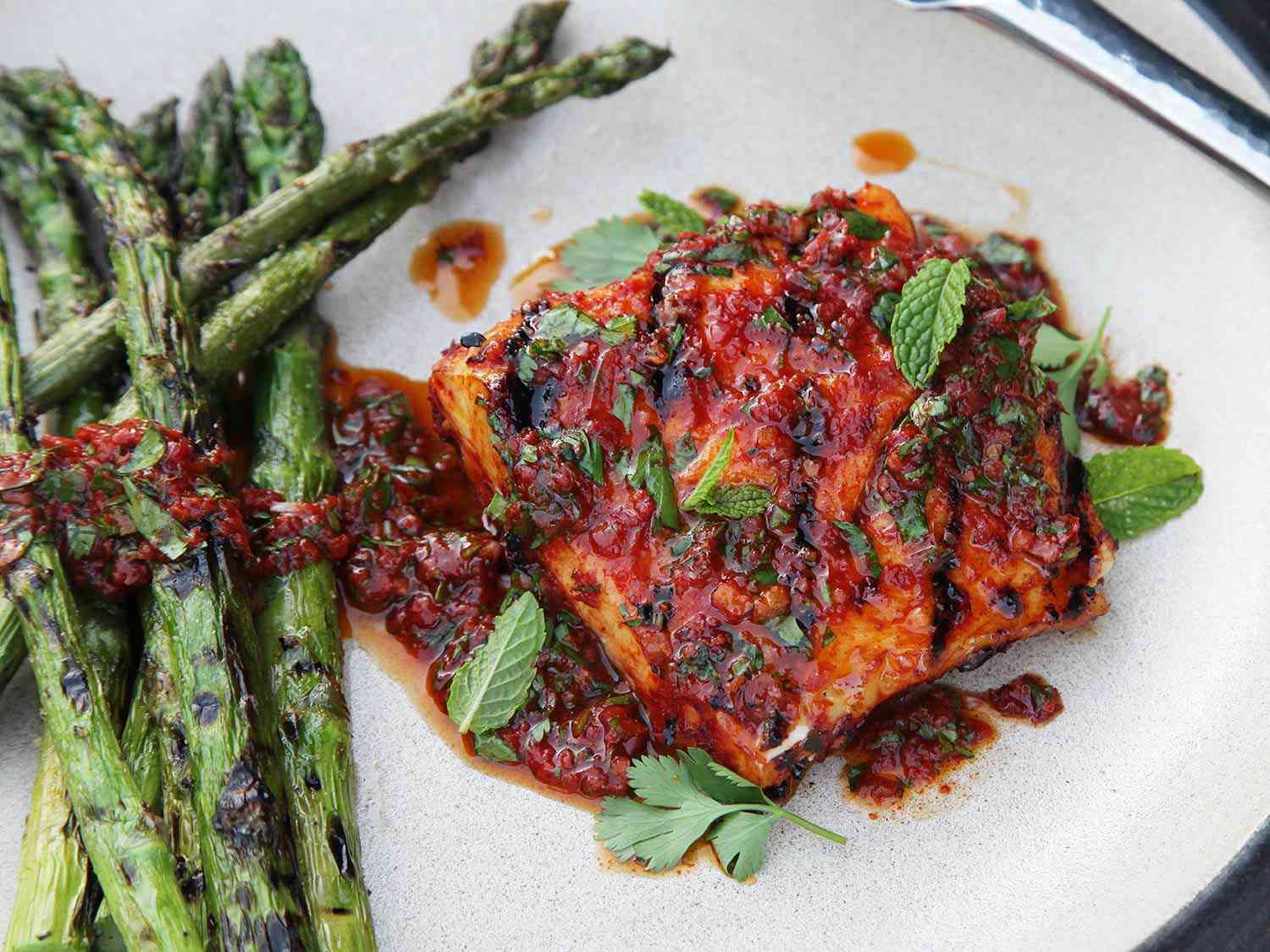 Red Curry-Rubbed Grilled Halibut With Curry Vinaigrette Recipe Image
