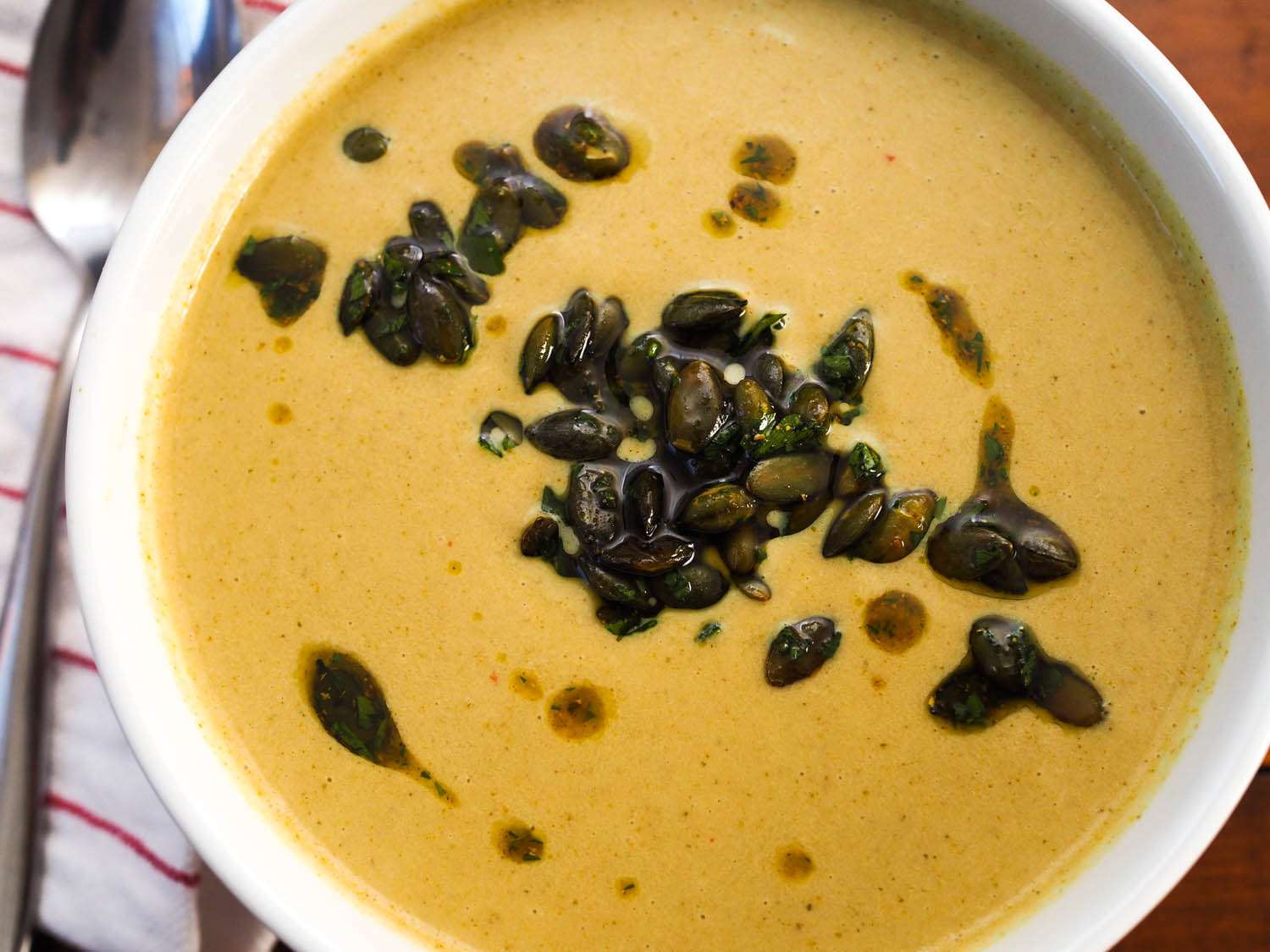 Creamy Roasted-Broccoli Soup With Buttermilk and Spiced Pepitas Recipe Image