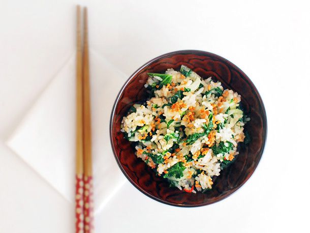 Bok Choy and Kale Fried Rice With Fried Garlic Recipe Image