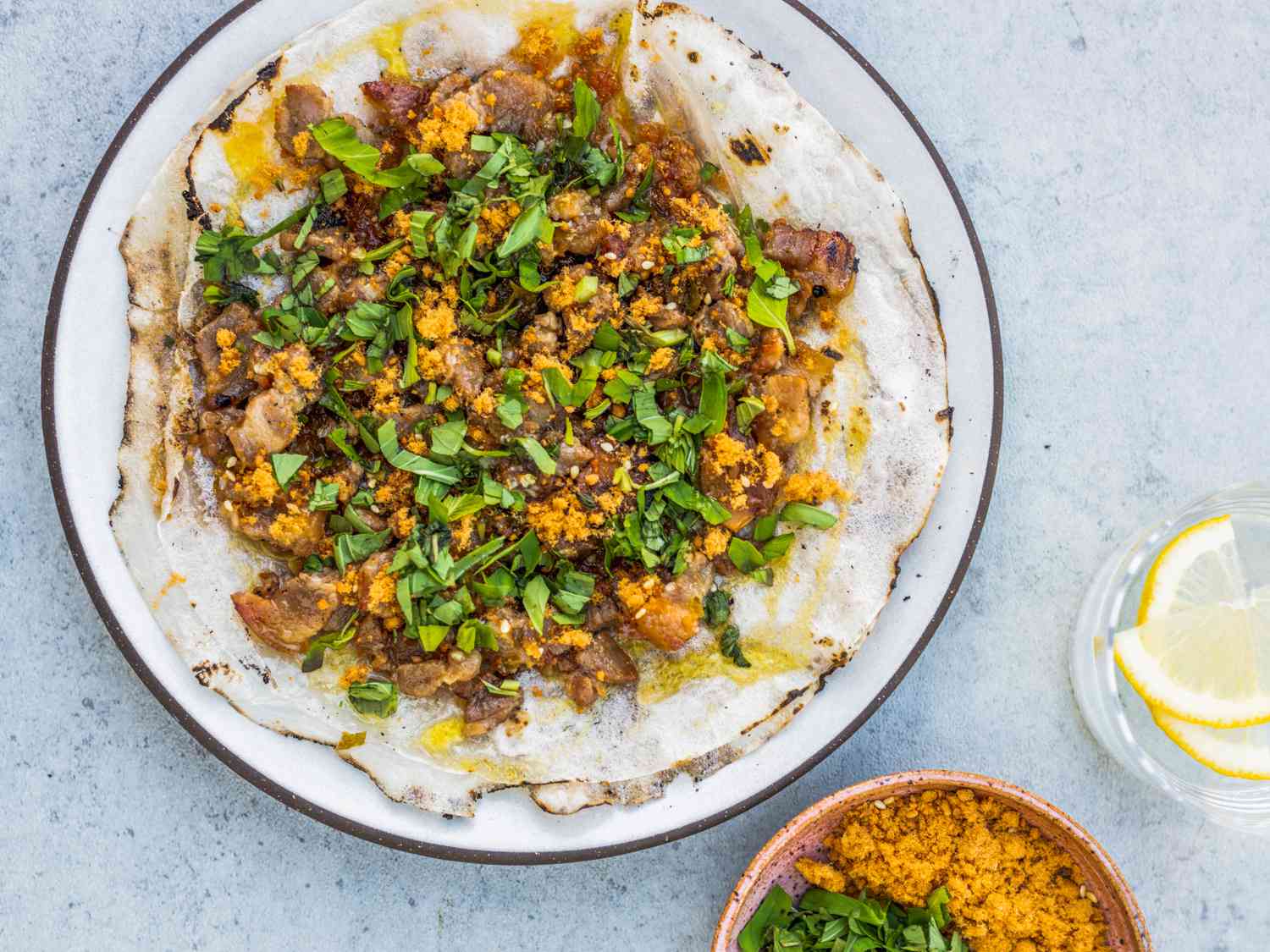 Bánh Tráng Nướng (Grilled Vietnamese Rice Paper With Egg, Pork, and Condiments) Recipe Image