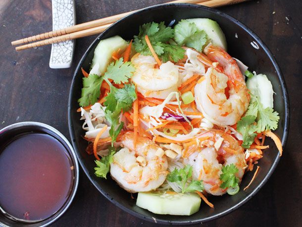 Skillet Rice Noodle Bowl with Shrimp and Vegetables Recipe Image