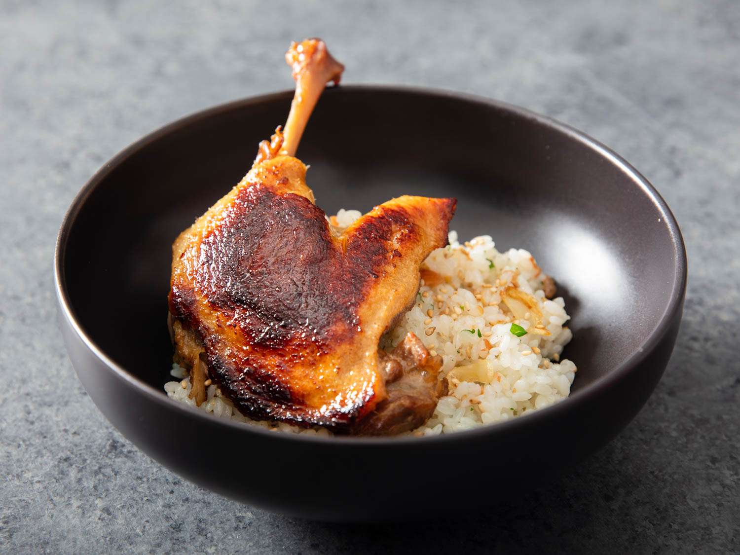 Crispy Koji Duck Confit With Garlicky Duck-Fat Rice and <em>Umeboshi</em> Recipe Image