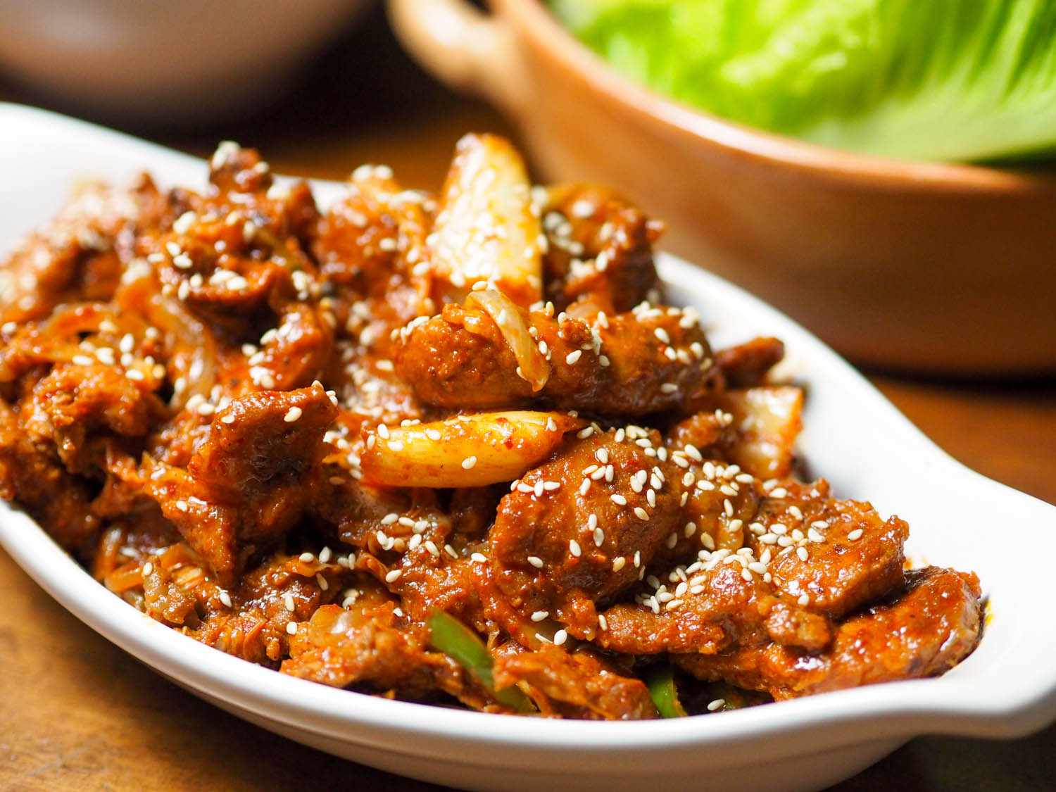 Korean Spicy Marinated Pork With Chilies and Kimchi (Jaeyook Kimchi Bokum) Recipe Image