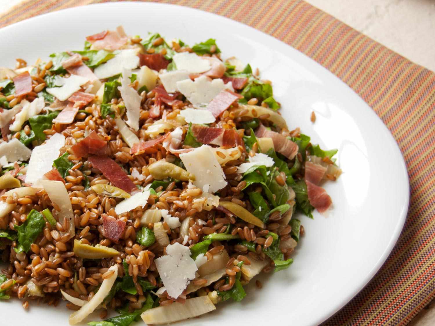 Warm Whole-Grain Salad With Fennel, Arugula, Prosciutto, and Pecorino Recipe Image