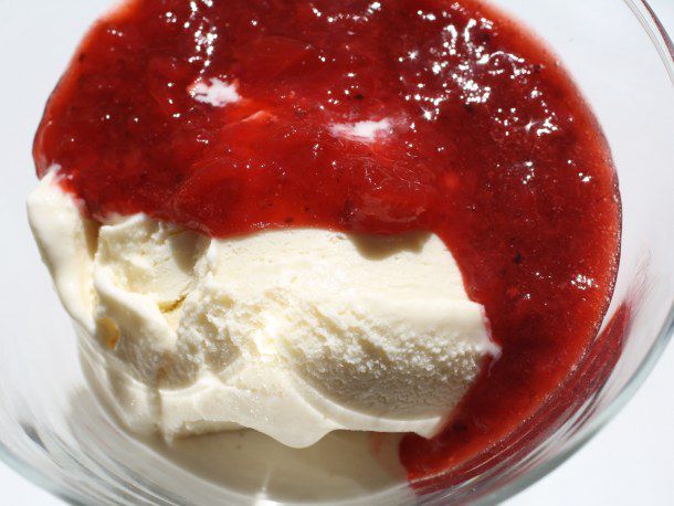 The Secret Ingredient (Black Pepper): Sweet Cream Ice Cream with Strawberry-Black Pepper Sauce Recipe Image