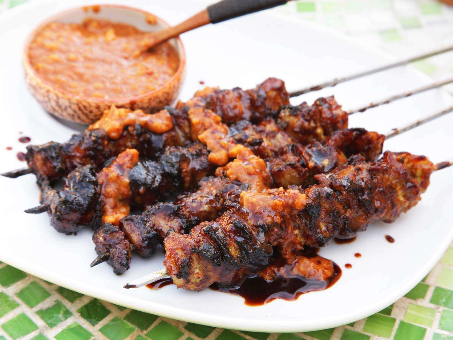 Balinese Pork Satay (<em>Sate Babi</em>) With Sweet Soy Glaze and Peanut Sauce Recipe Image