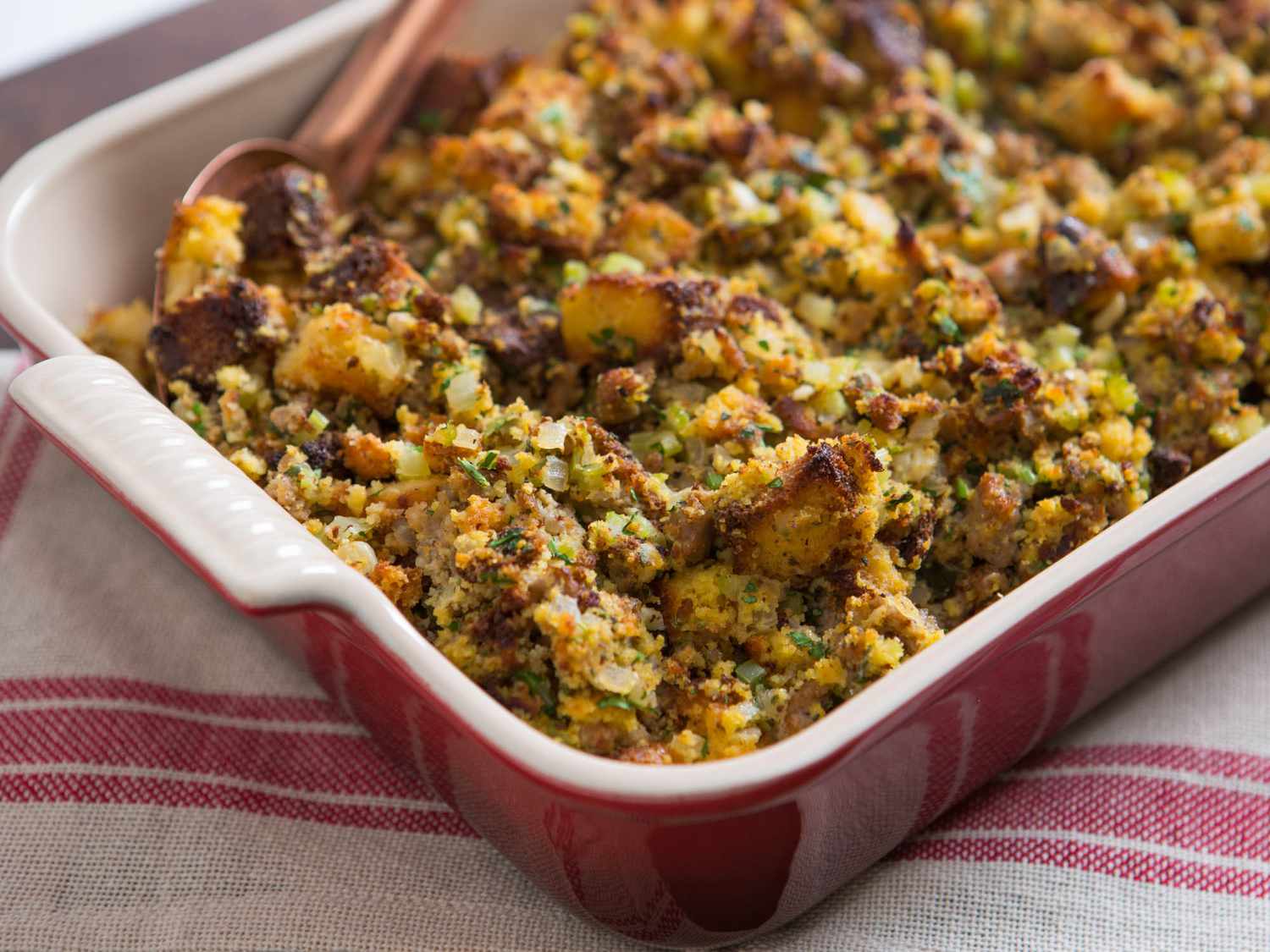 Southern Cornbread Dressing With Oysters and Sausage Recipe Image
