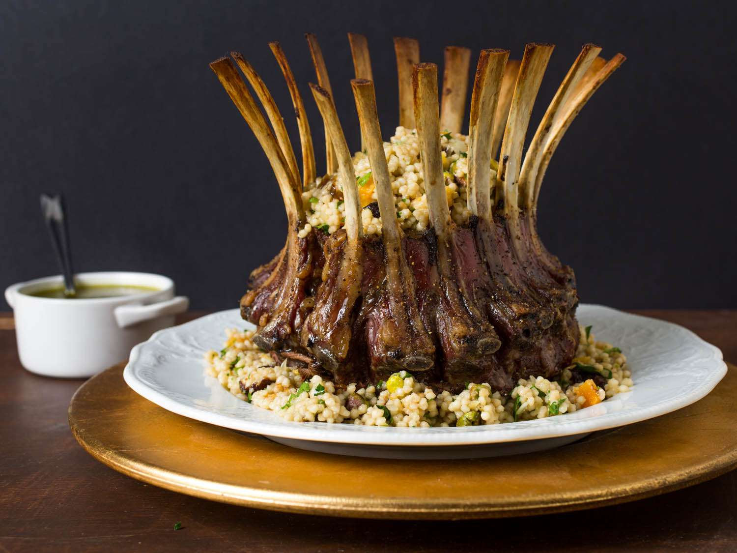 Crown Roast of Lamb With Pistachio-Mint Sauce Recipe Image