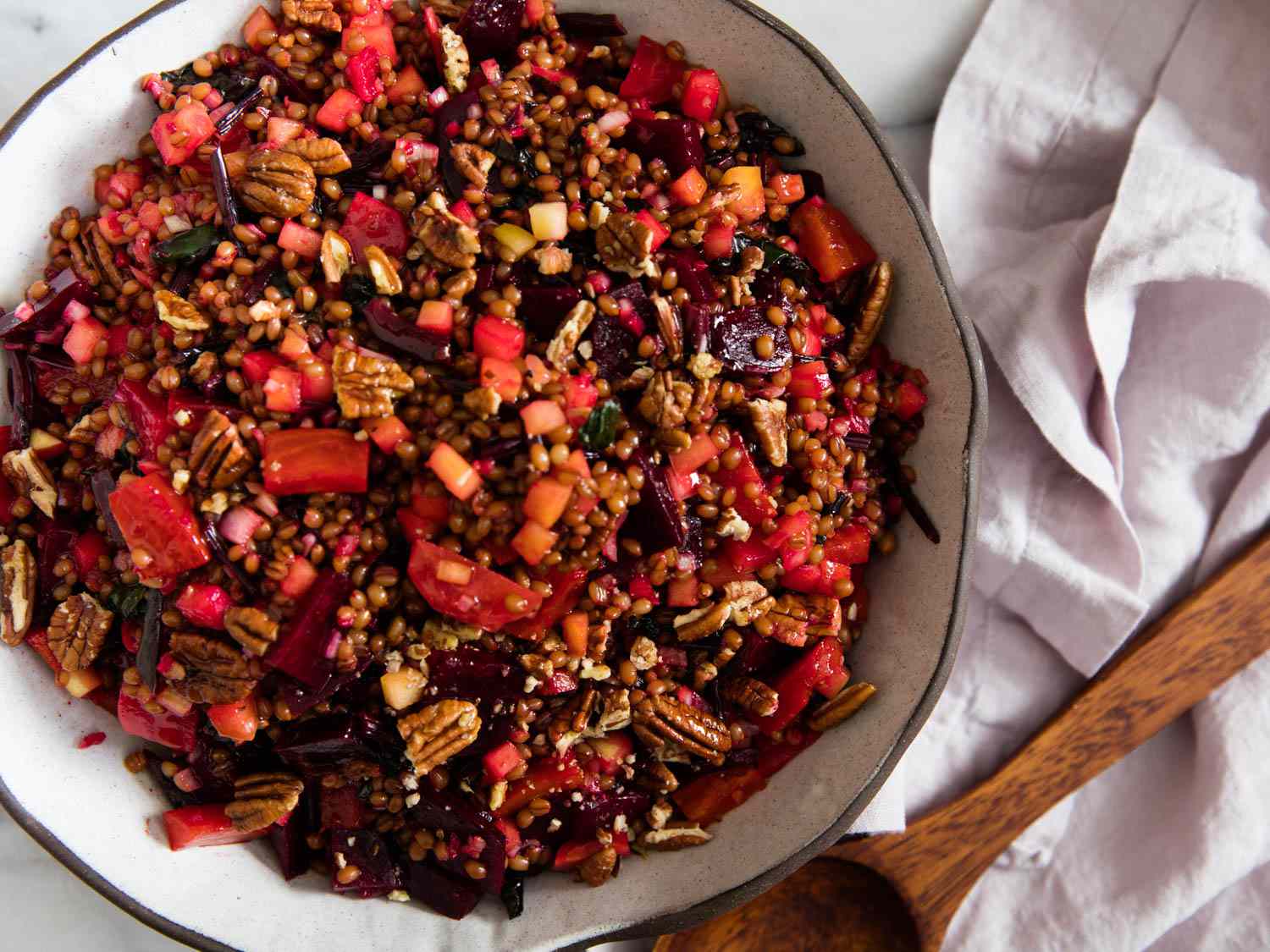 Beet and Wheat Berry Salad With Pickled Apples and Pecans Recipe Image