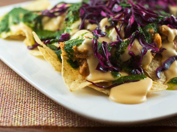 Nachos With Cabbage, Beans, and Cilantro Sauce Recipe Image