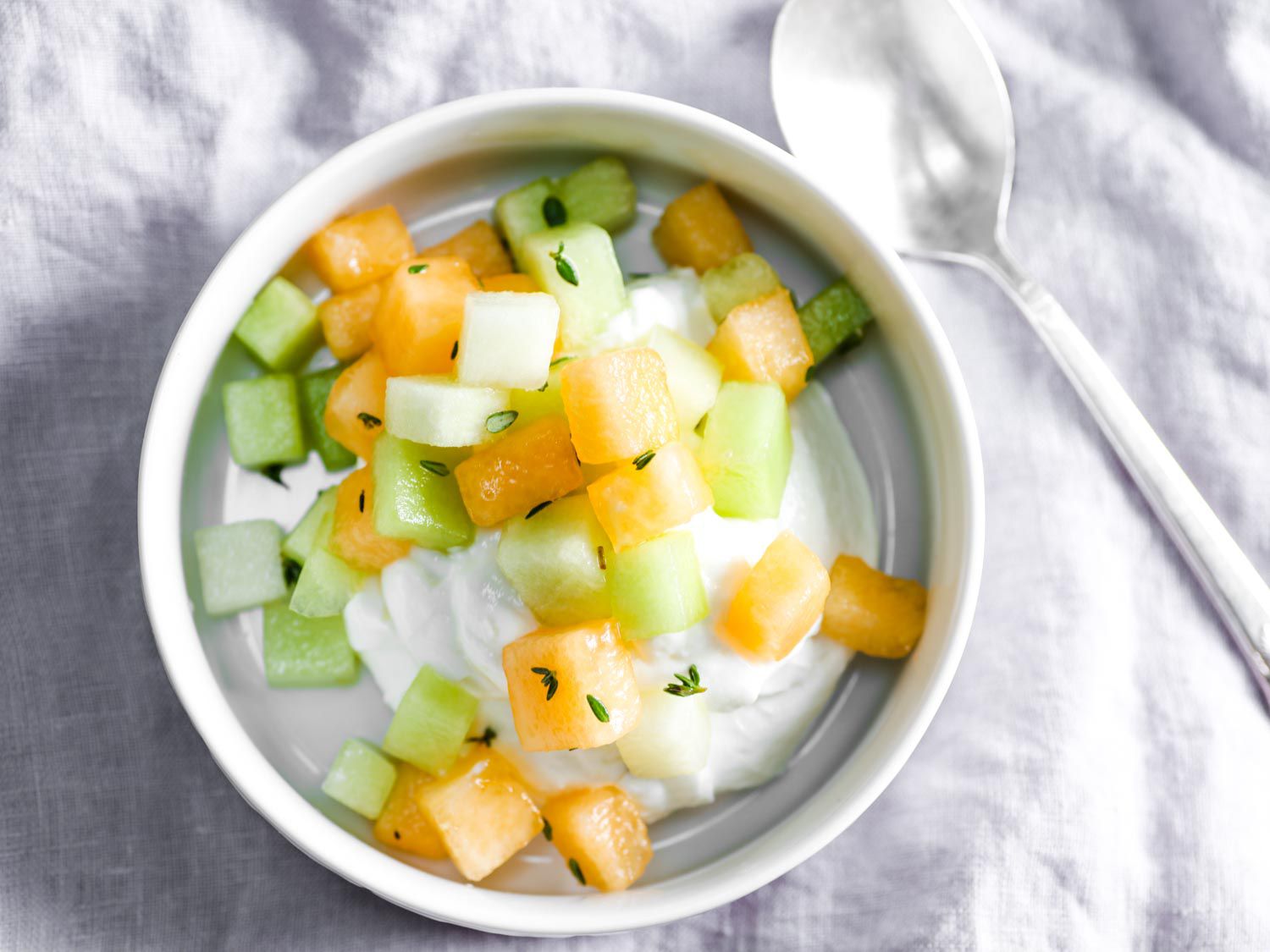 Fresh Cantaloupe and Honeydew Salad With Lemon and Thyme Recipe Image