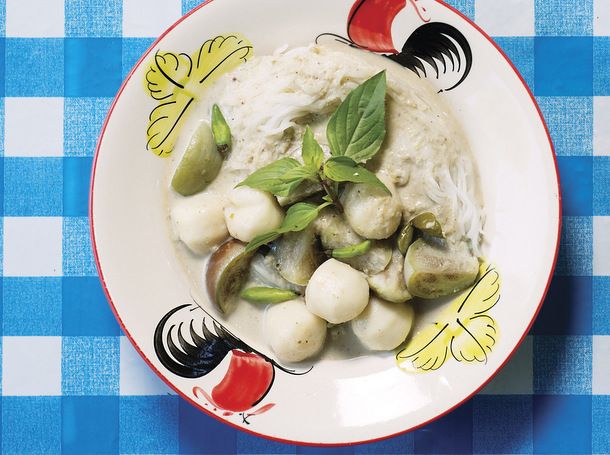 Andy Ricker's Kaeng Khiaw Waan Luuk Chin Plaa (Green Curry With Fish Balls and Eggplant) From 'Pok Pok' Image
