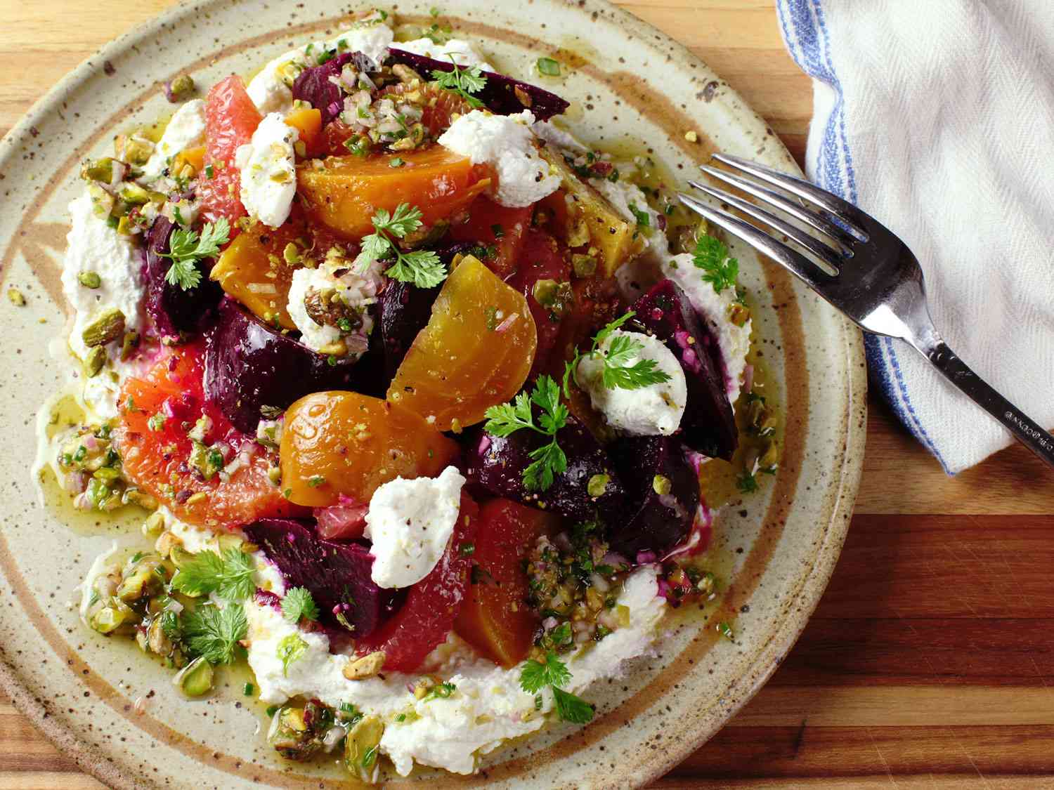 Roasted-Beet and Citrus Salad With Ricotta and Pistachio Vinaigrette Recipe Image