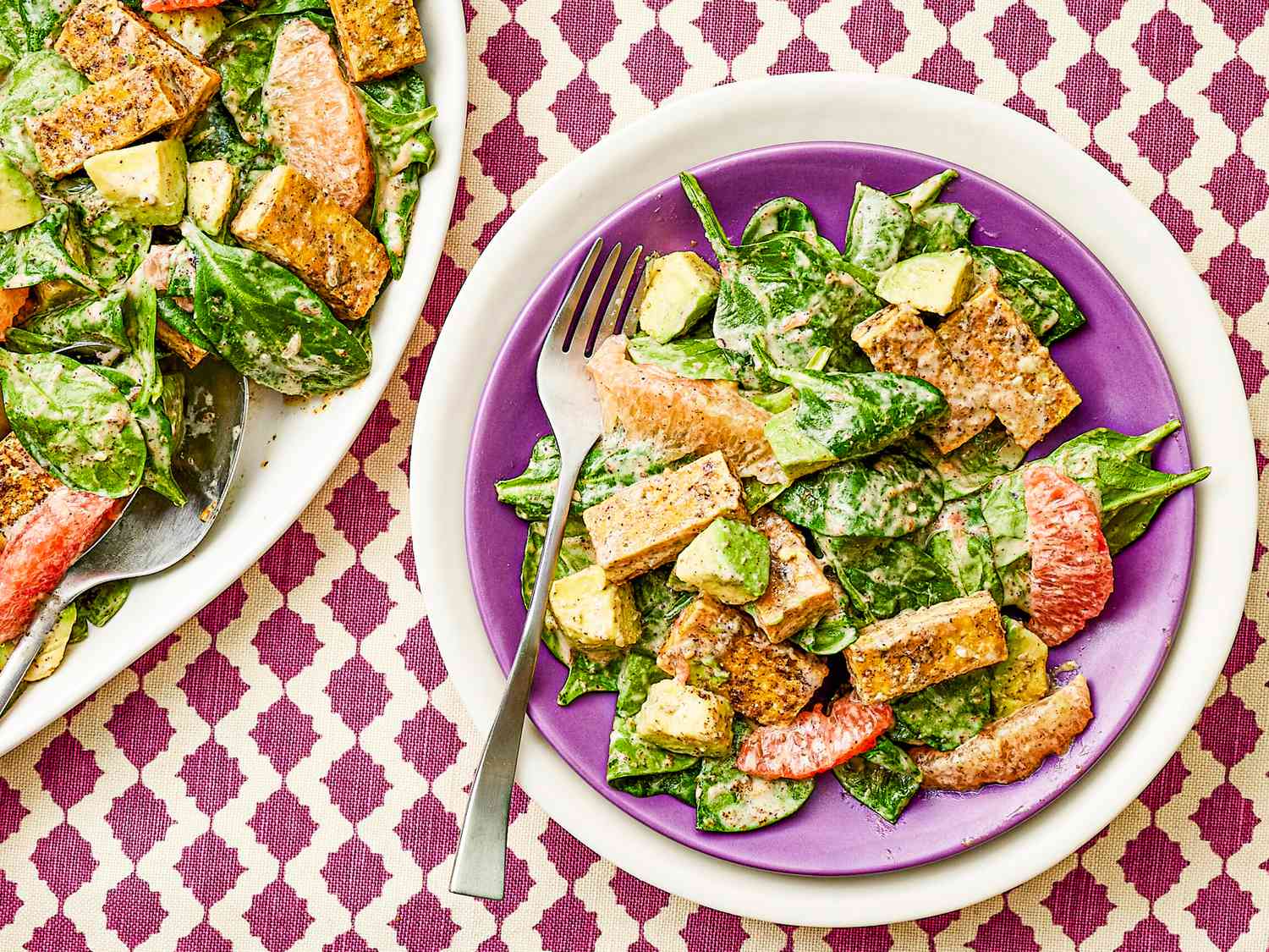 Tofu and Kale Salad With Avocado, Grapefruit, and Miso-Tahini Dressing Recipe Image