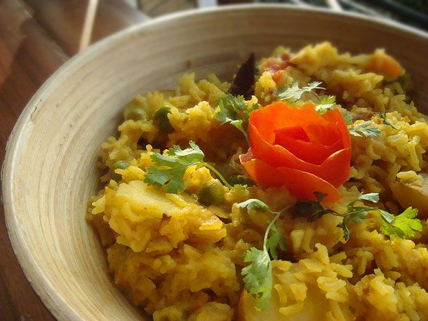 Beyond Curry: Khichdi with Eggplant Fritters Recipe Image