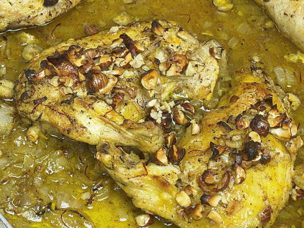 Roast Chicken With Saffron, Hazelnuts, and Honey From 'Ottolenghi' Image