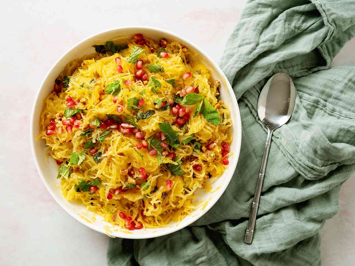 Spaghetti Squash Slaw With Mint, Hazelnuts, and Pomegranate Recipe Image