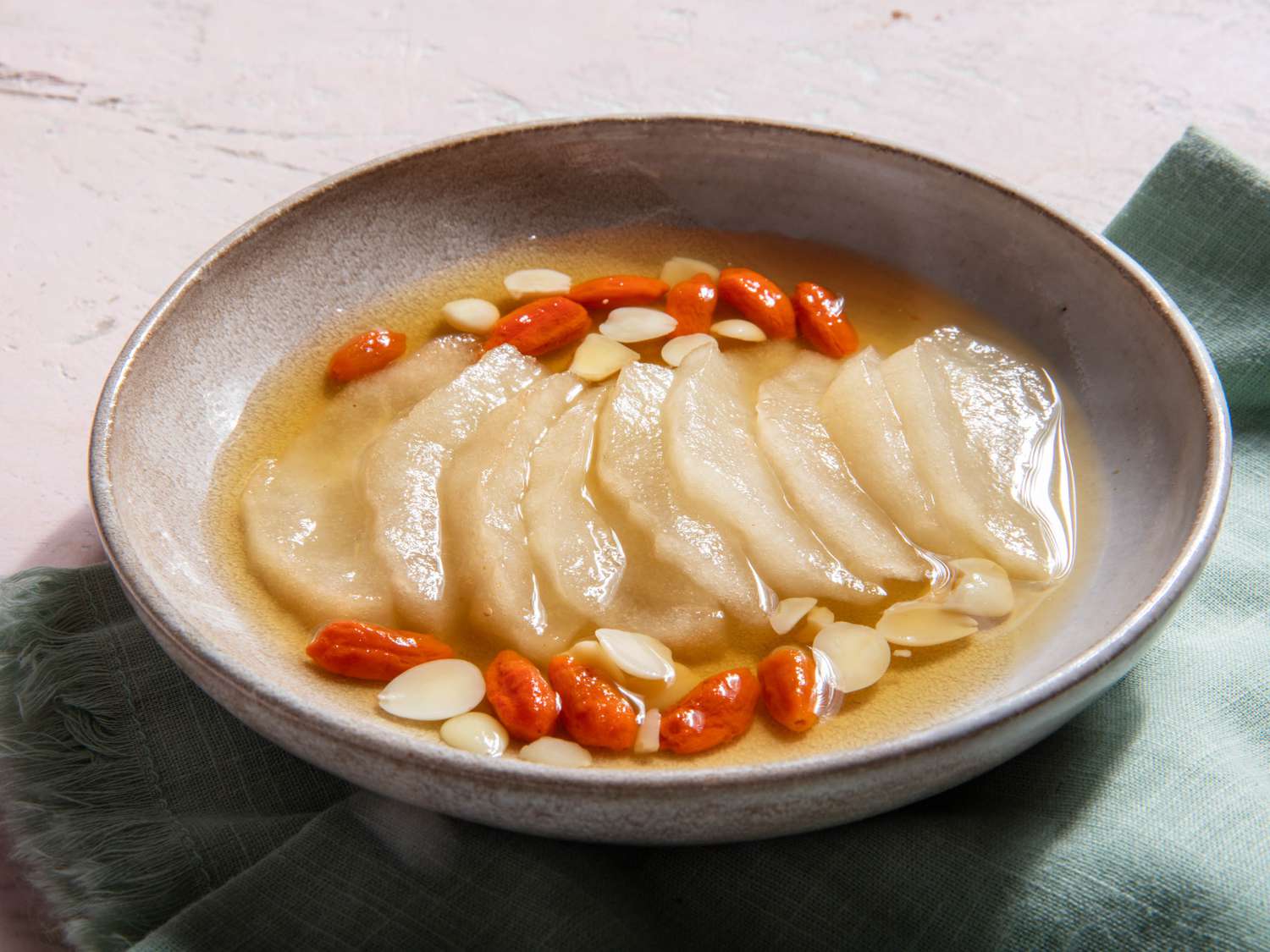 Cryo-Poached Asian Pears With Goji Syrup Recipe Image