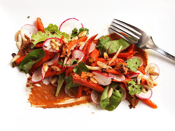 Roasted-Carrot Salad With Peanut-Sesame Mole Recipe Image