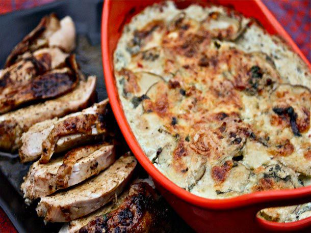 Ancho-Rubbed Turkey Breast With Cilantro-Habanero Potato Gratin Recipe Image