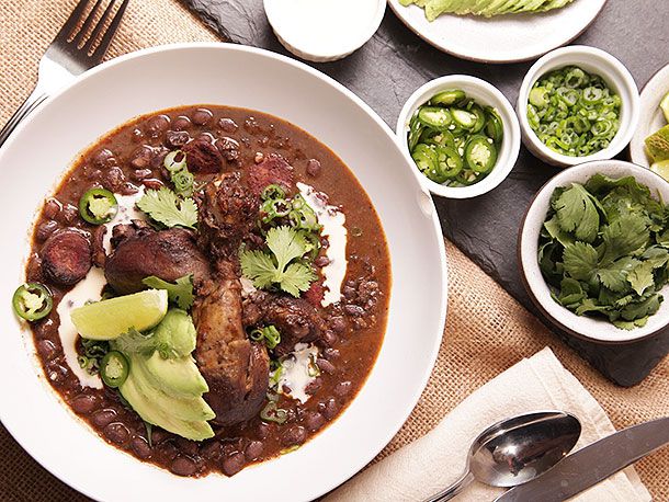 Black Bean Soup With Chorizo and Braised Chicken Recipe Image