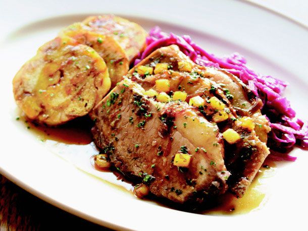 Beef Sauerbraten with Red Cabbage and Pretzel Dumplings Recipe | Cook the Book Image