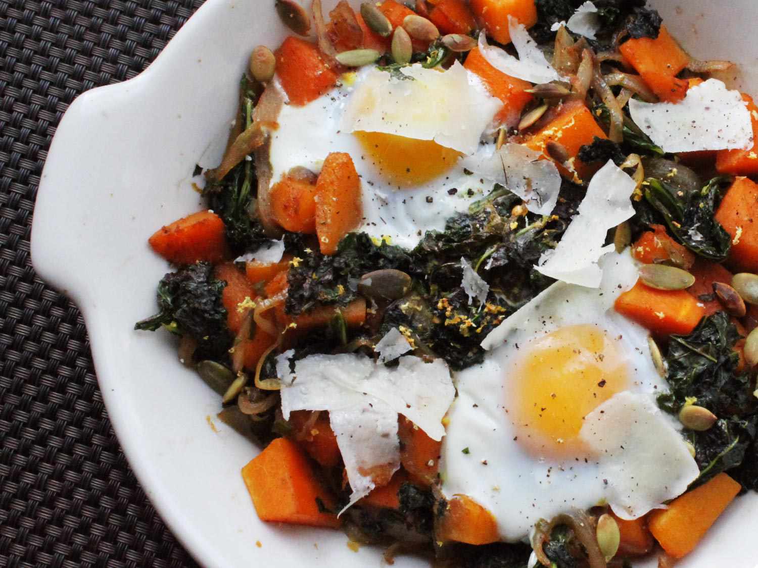 Baked Eggs With Butternut Squash and Kale Recipe Image