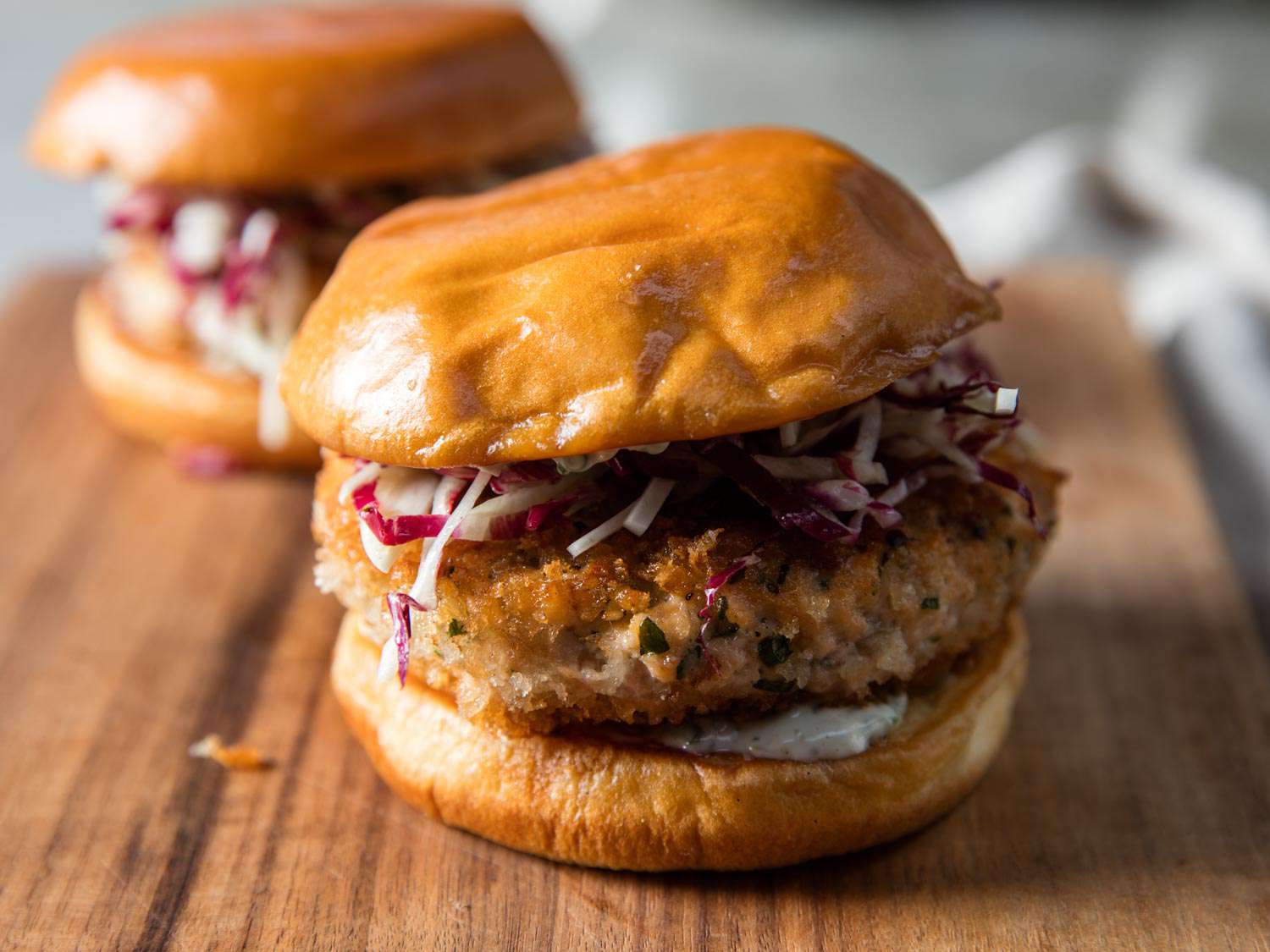 Salmon Burgers With Rémoulade and Fennel Slaw Recipe Image