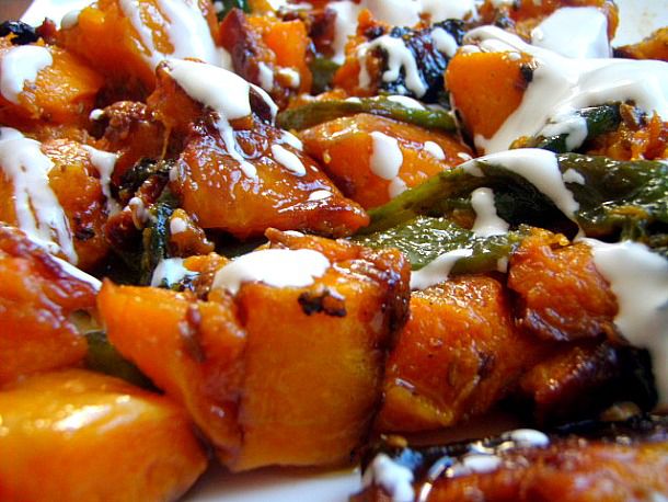 Roasted Squash with Rajas, Cumin, and Crema Recipe Image
