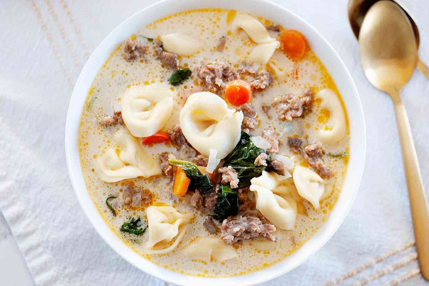 Creamy Tortellini Soup with Sausage and Spinach Recipe Image