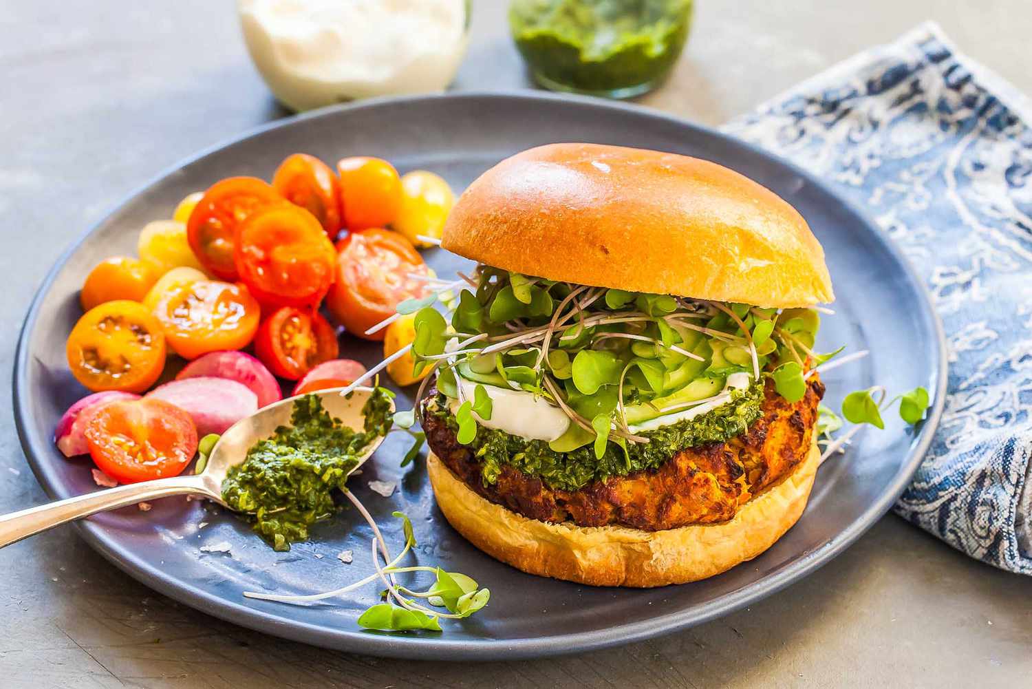 Curry Spiced Lentil Burgers with Cilantro Chutney Recipe Image
