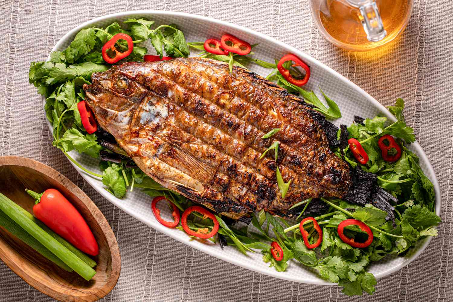 Grilled Whole Fish Stuffed with Herbs and Chilies Recipe Image