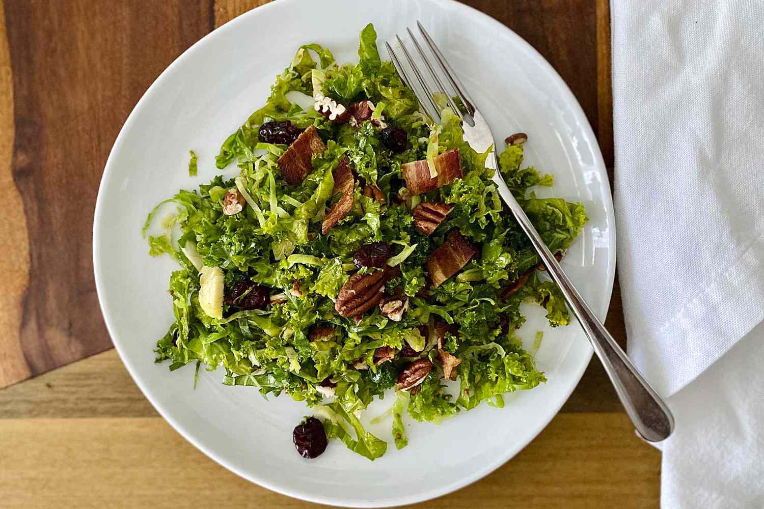 Kale and Shaved Brussels Sprout Salad with Bacon Recipe Image