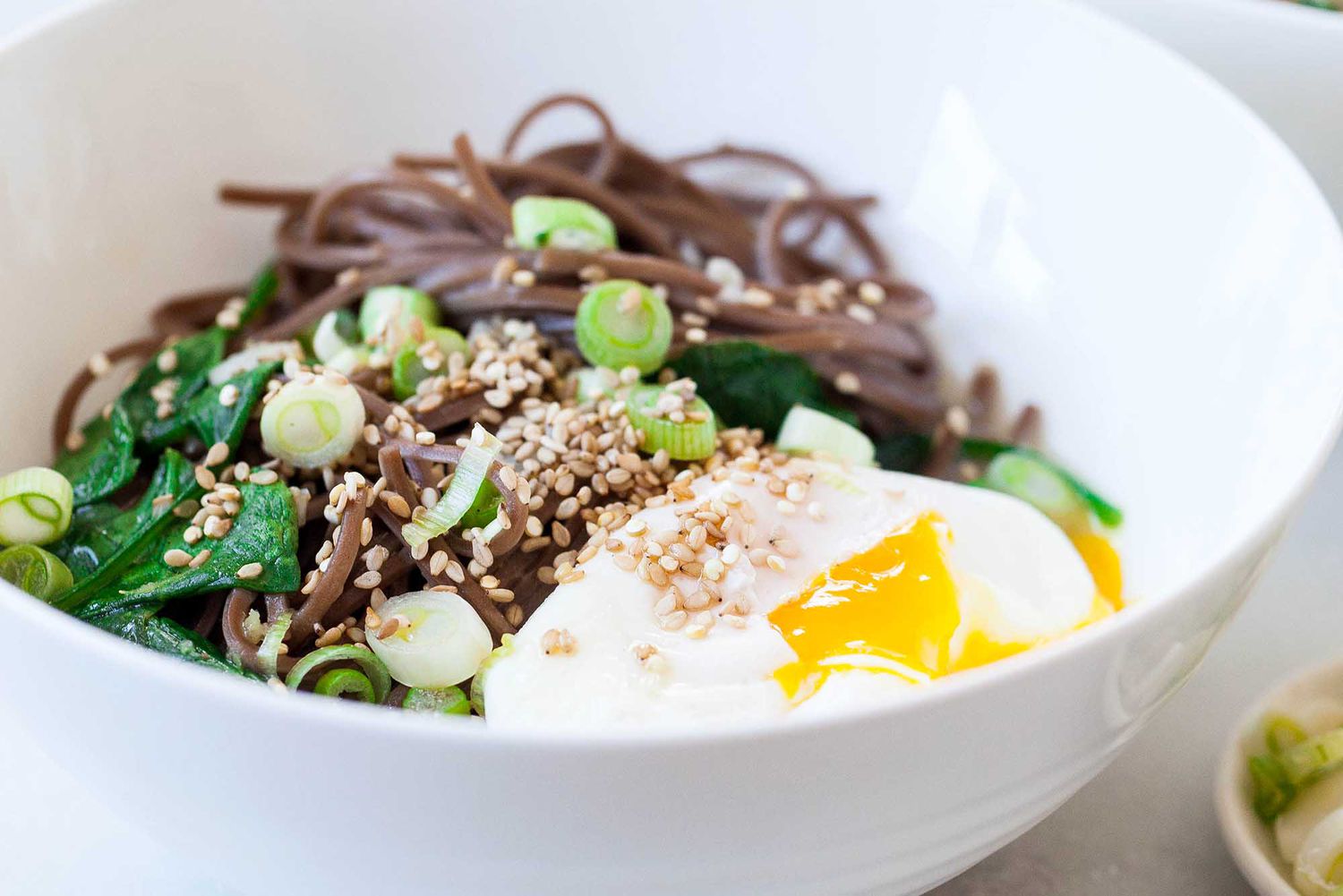 Soba Noodle Bowls with Spinach and Poached Eggs Recipe Image