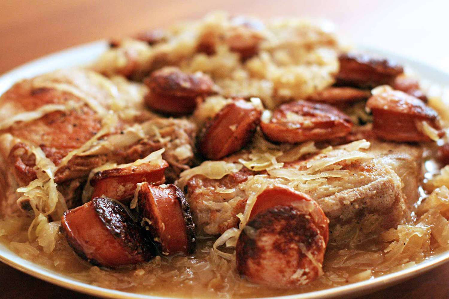 Stuffed Pork Chops with Kielbasa and Sauerkraut Recipe Image