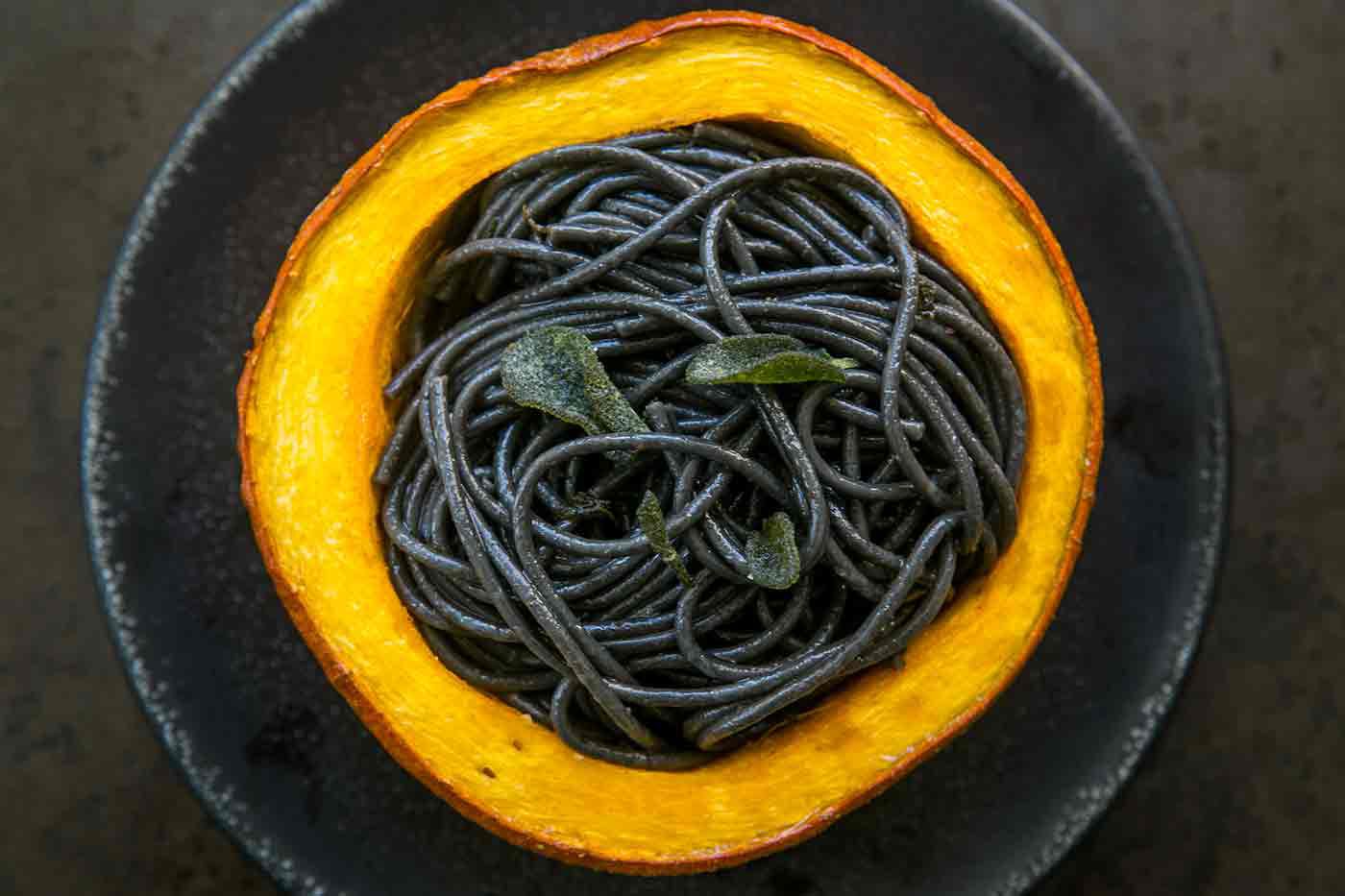 Squid Ink Pasta with Pumpkin, Sage and Brown Butter Recipe Image