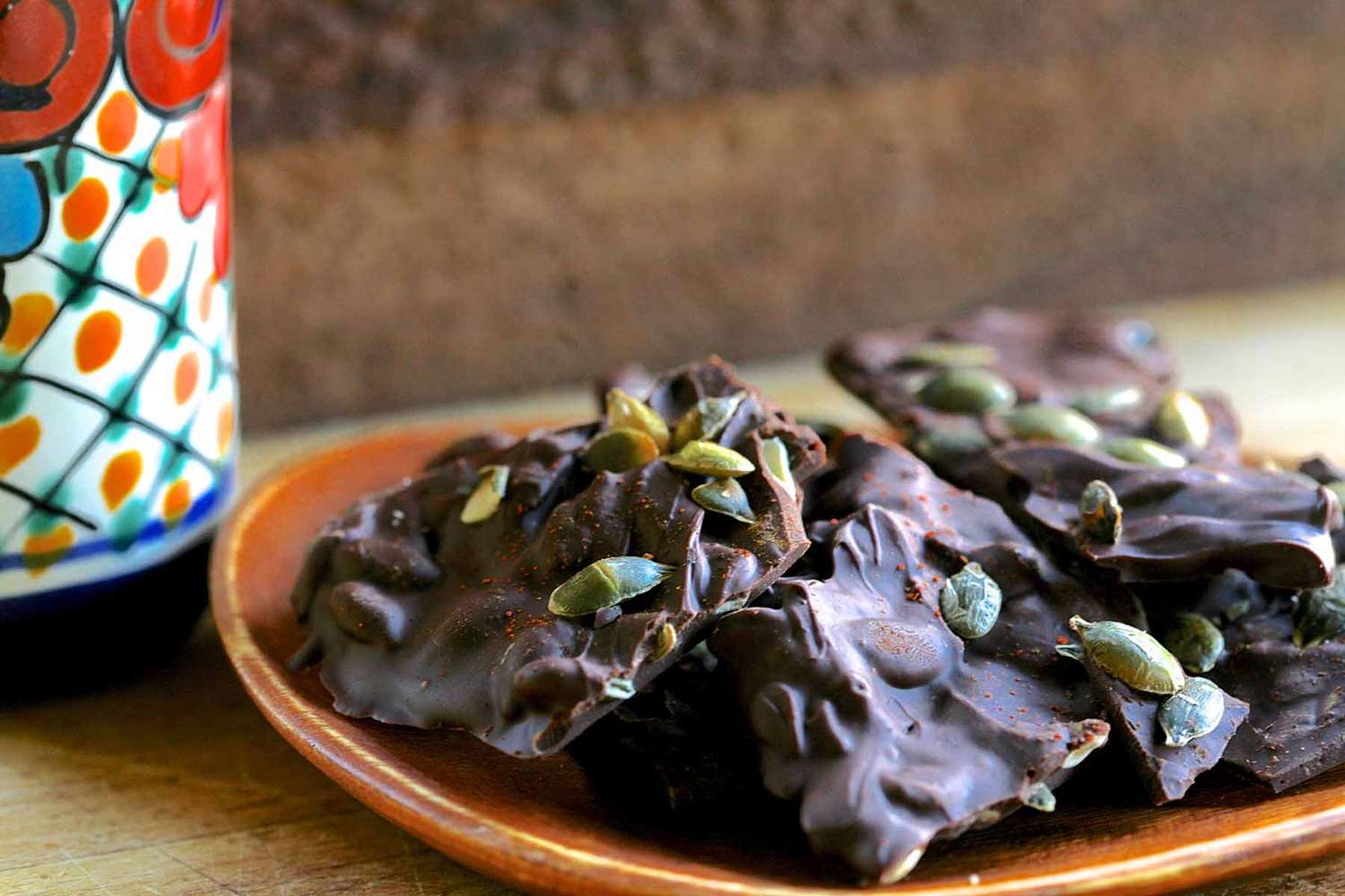 Spicy Chocolate Bark with Pumpkin Seeds Recipe Image
