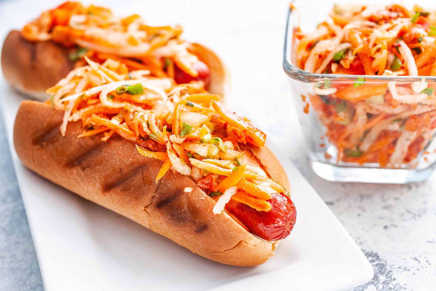 Hot Dogs with Spicy Kimchi Slaw Recipe Image