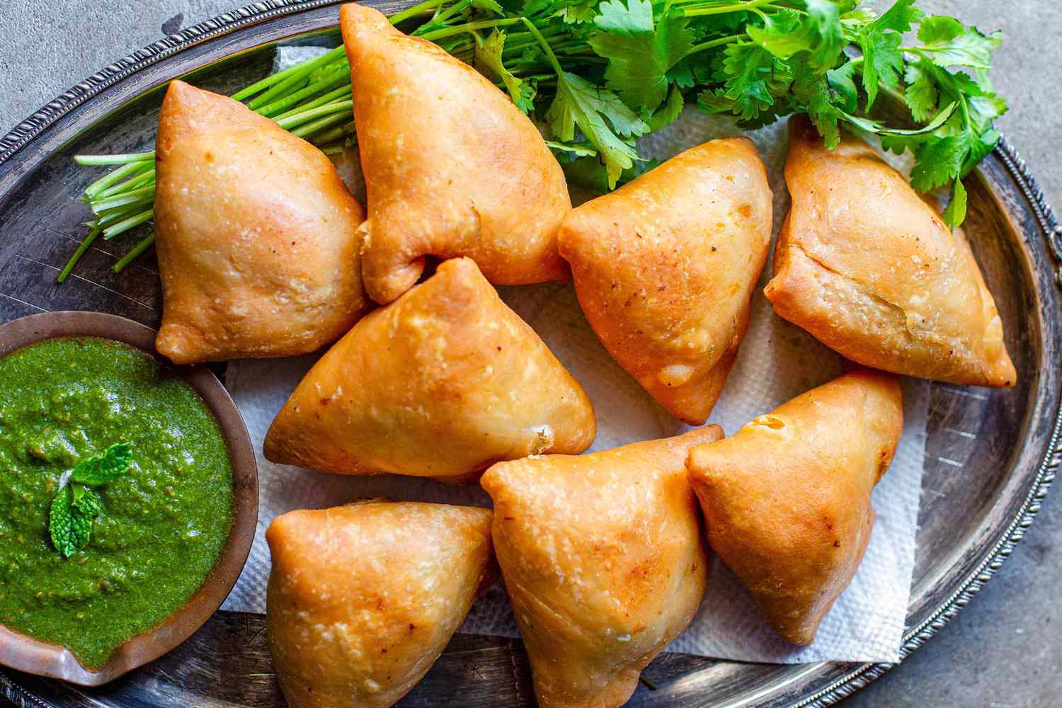 Vegetable Samosas with Mint Cilantro Chutney Recipe Image