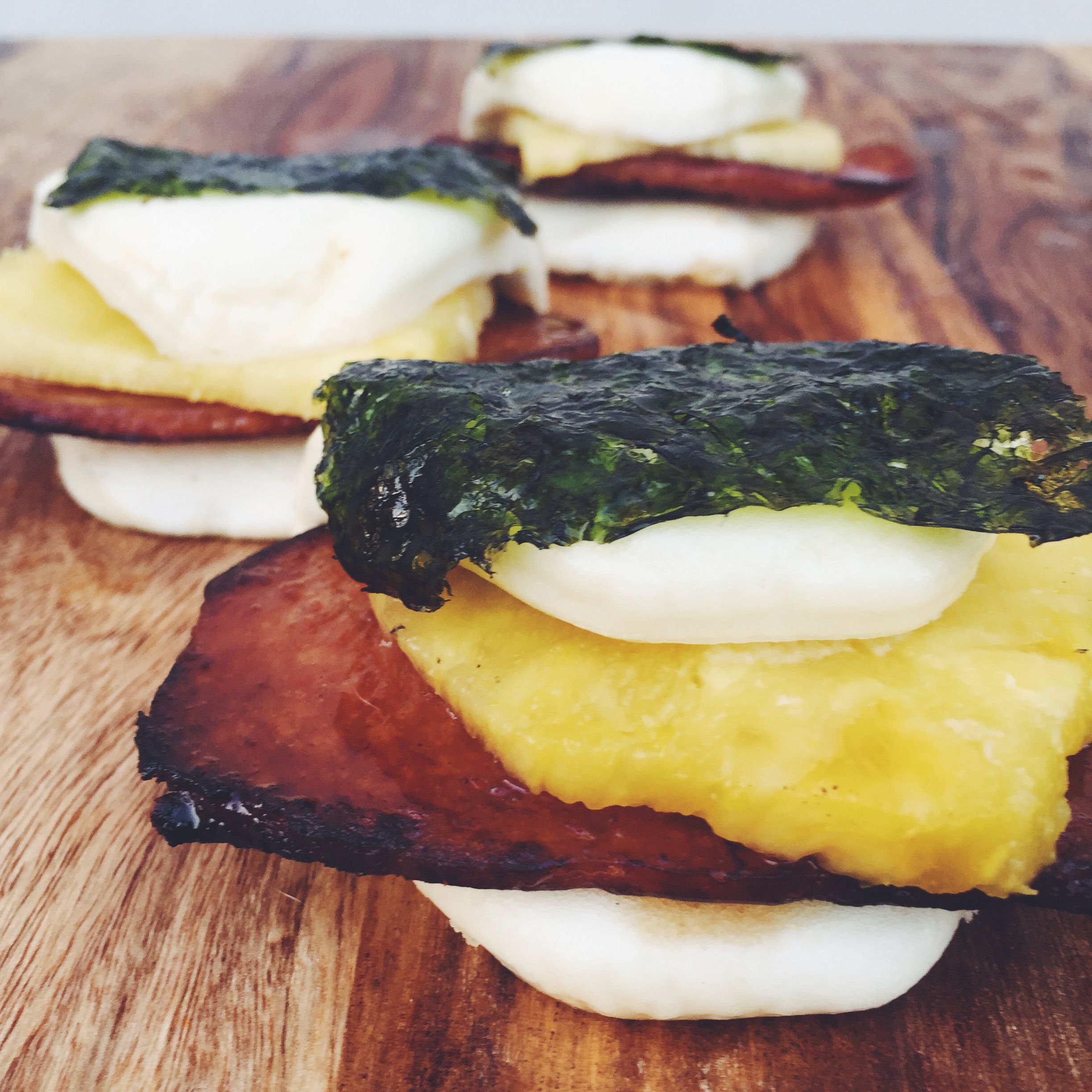 Musubi Steamed Buns with Teriyaki Fried Spam, Pineapple + Nori Image