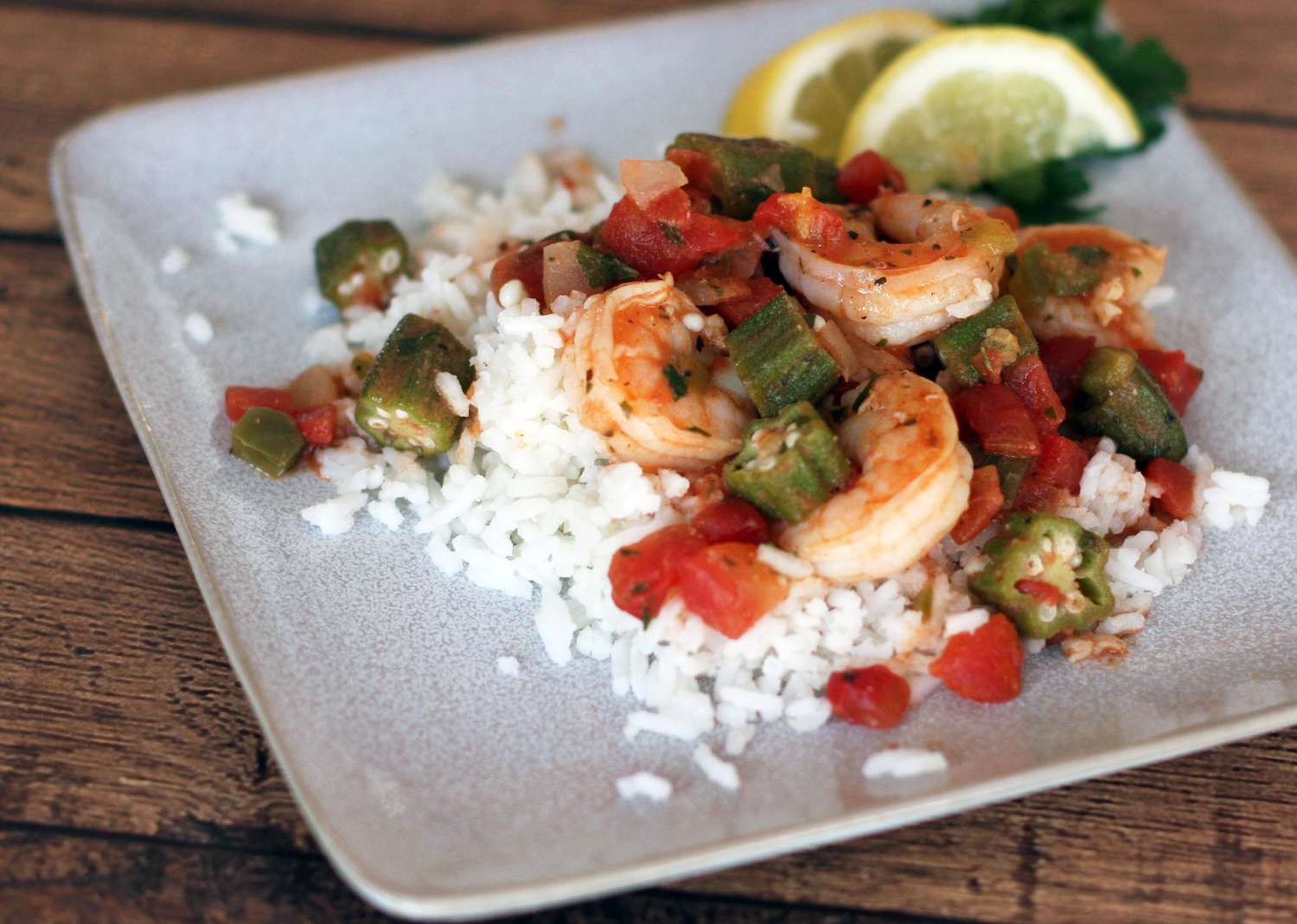 Shrimp and Okra With Tomatoes and Rice Recipe Image