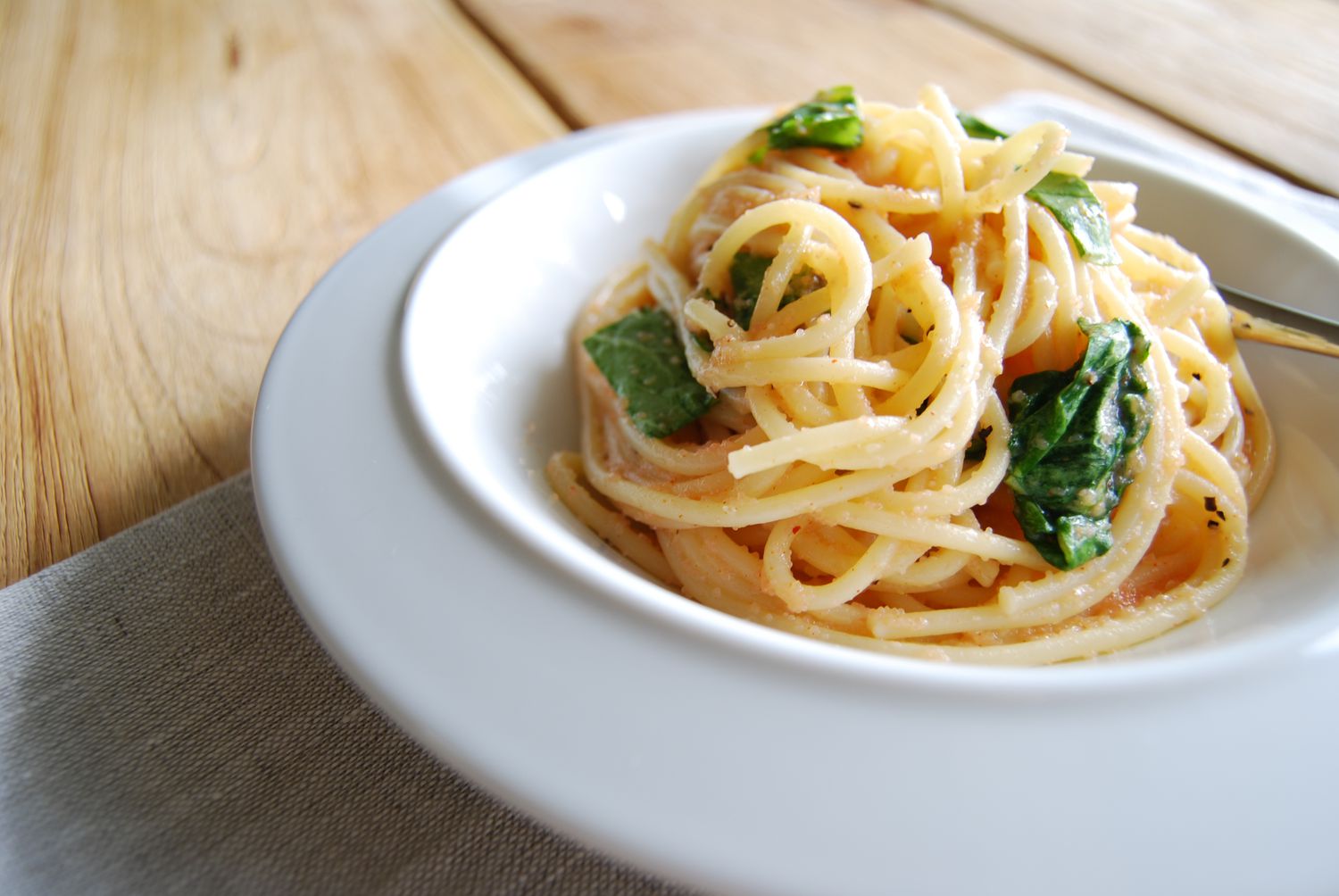 Karashi Mentaiko (Spicy Cod Roe) and Spinach Spaghetti Image